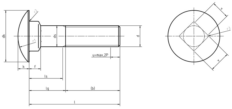 Carriage Bolt DIN603 Dimensions