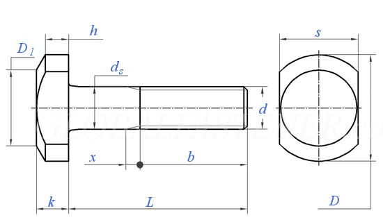 T Half Thread BoltDimensions