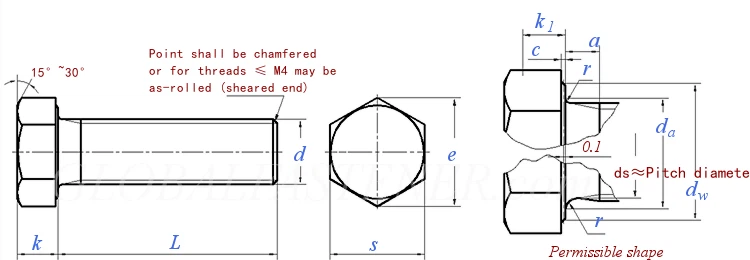 Hex Bolt GB5783 Dimensions