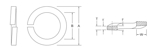 SPRING STEEL & HARDENED STEEL SPLIT LOCK WASHER DIMENSIONS