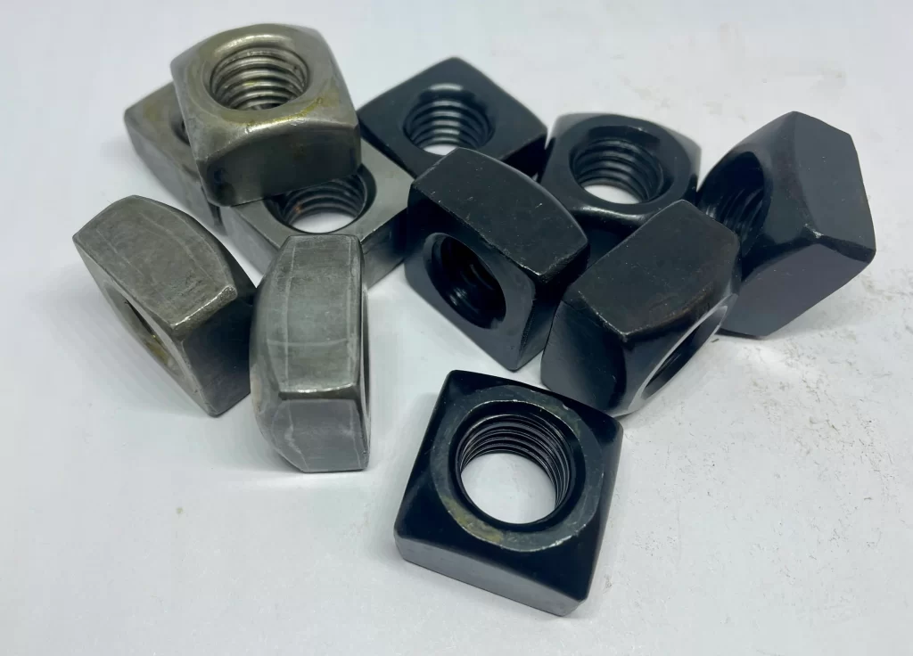 Finish Options Heavy Square Nuts – Blacksmith Bolt & Rivet Supply The use of heat treatments and application of various finishes, also known as "plating," affects the look and performance of nuts and bolts. Finishes provide material stability and protect the fasteners from corrosion and rust. Below are some common heat treatment and finish benefits: Zinc coating - Most common, low cost, resists corrosion and rust Galvanized - Superior corrosion protection, anti-seize, higher upfront investment Stainless – Great for humid environments, strong, ideal for electrical or mechanical uses Black – Adds color, provides better grip, deflects light